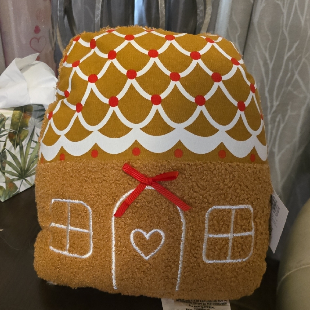 *3* Festive Gingerbread House Pillows - Gold and Brown